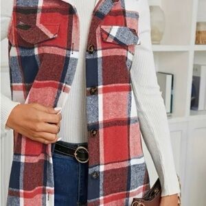 Red and Blue Plaid Button-Up Vest